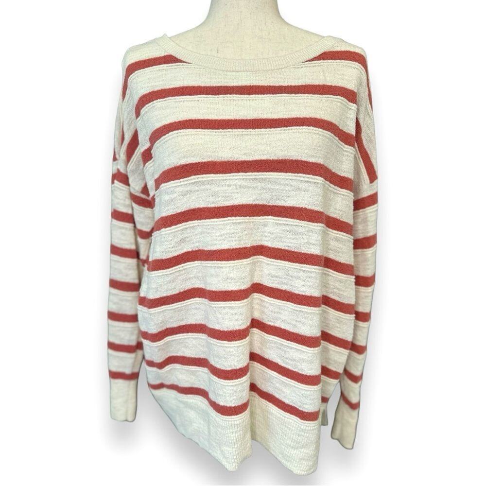 Loft by Ann Taylor - Women's Cream Striped Soft Sweater - Size Large